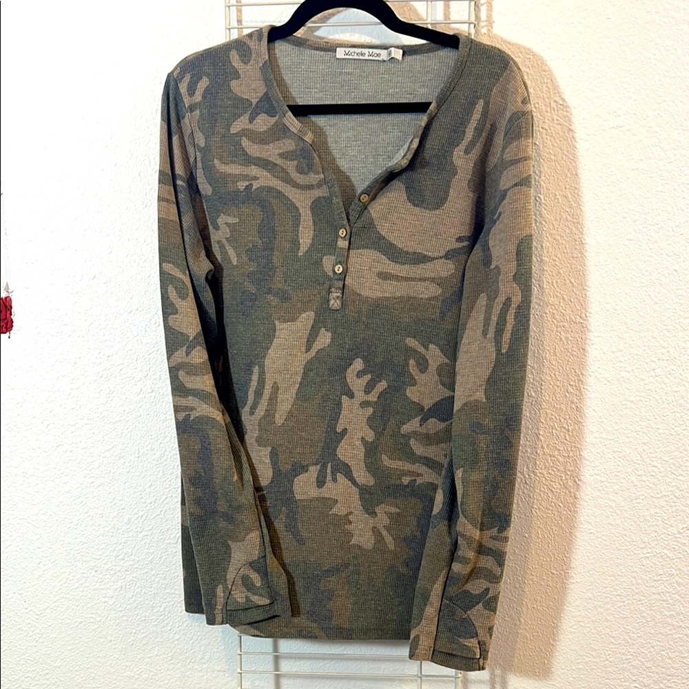 Camouflage Long Sleeve Henley Shirt